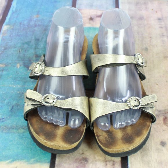 Naot Silver Leather Two Adjustable Strap Open Toe Slide Sandals Size 11 - Picture 5 of 9